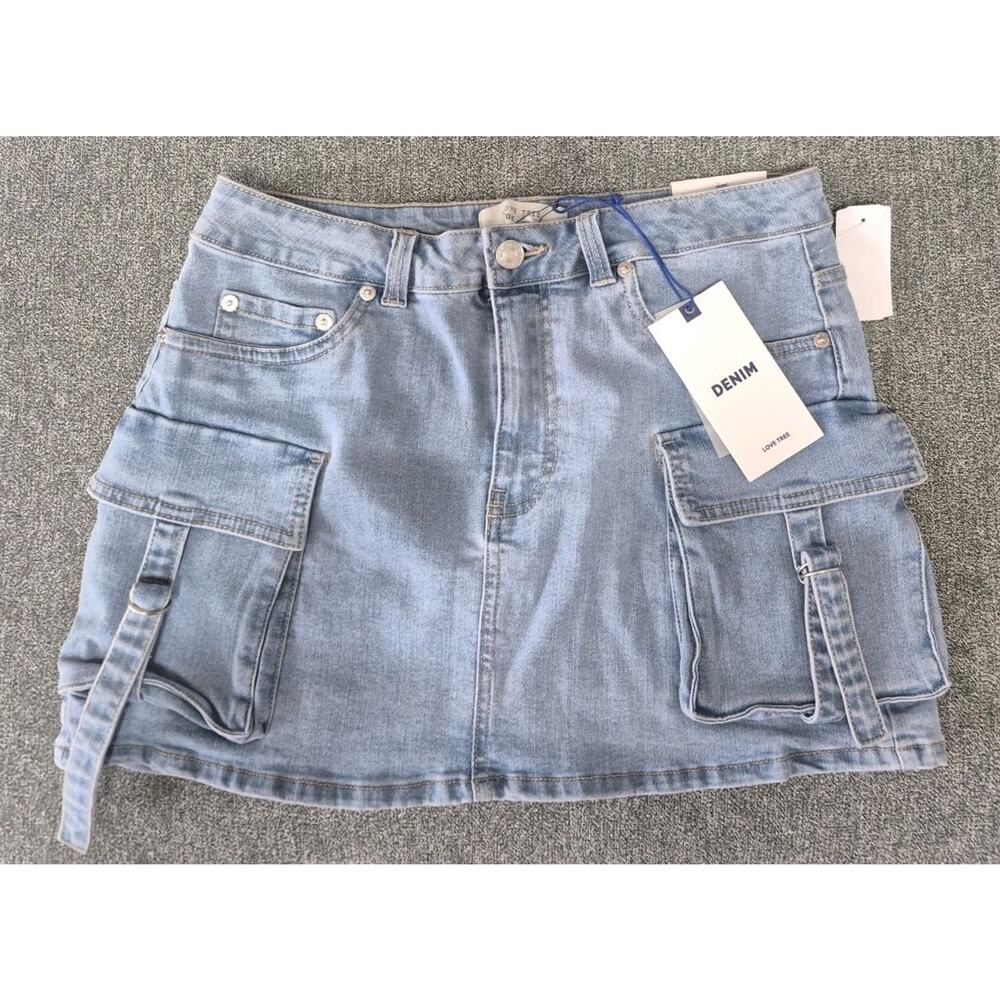 Love Tree Denim Premium Stretch Jean Cargo Mini Skirt Womens Medium NWT
